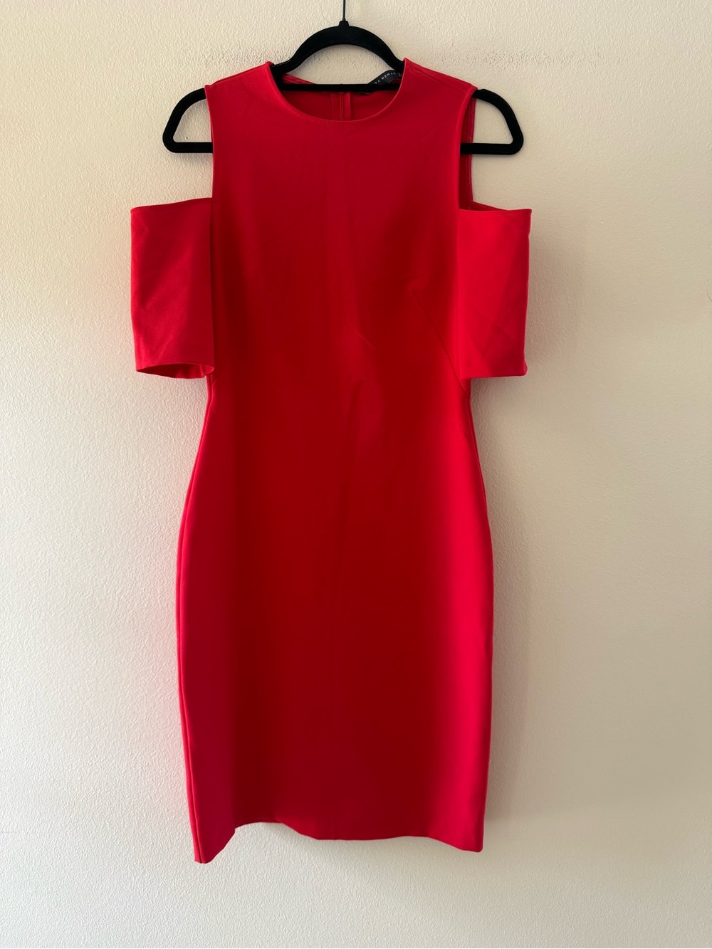 Zara Red Cold-Shoulder Midi Bodycon Dress